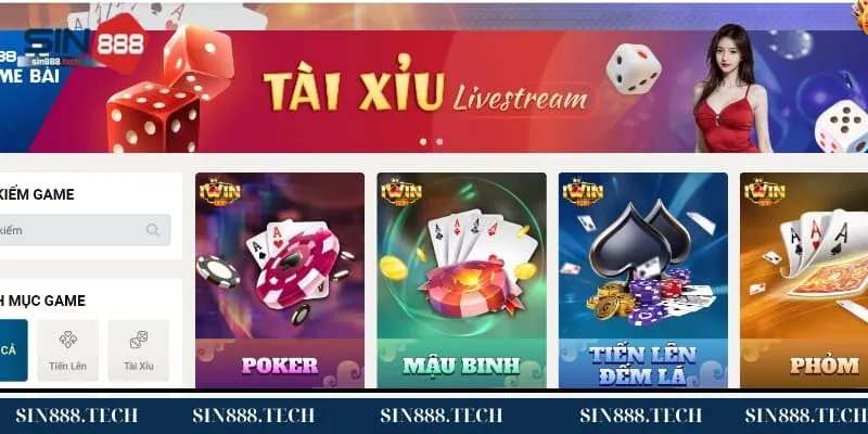 Giới thiệu sảnh game bài Sin88