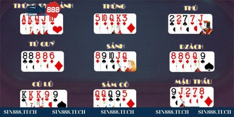 Các tổ hợp bài có trong binh xập xám